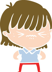 annoyed flat color style cartoon girl