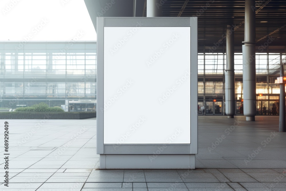 Aufkleber a blank billboard stands in front of a building. this versatile image can be used for advertising, p