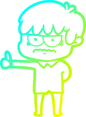Fototapeta premium cold gradient line drawing of a annoyed cartoon boy