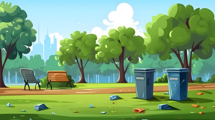 city park with recycle bin for sorting waste garbage.