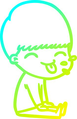 cold gradient line drawing of a cartoon boy sticking out tongue