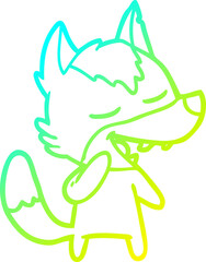 Fototapeta premium cold gradient line drawing of a cartoon wolf laughing