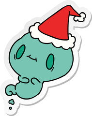hand drawn christmas sticker cartoon of kawaii ghost