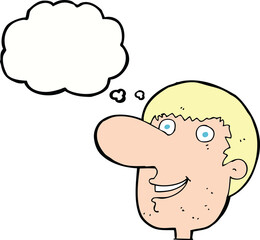 cartoon happy male face with thought bubble