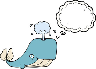 freehand drawn thought bubble cartoon whale spouting water