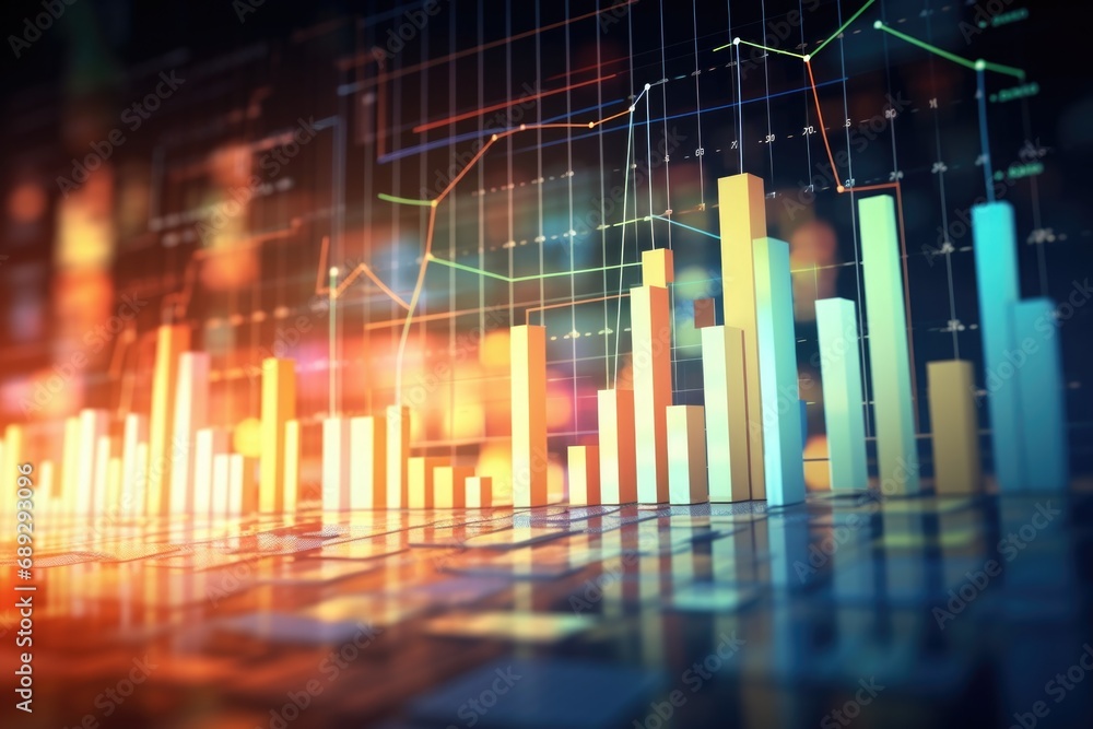 Poster A close-up view of a bar chart displayed on a table. This image can be used to illustrate data analysis, business reports, or financial presentations