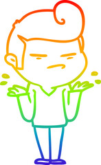 rainbow gradient line drawing of a cartoon cool guy with fashion hair cut