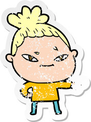 distressed sticker of a cartoon woman