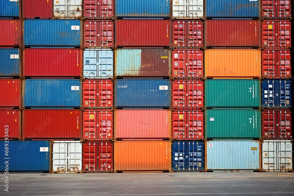 Aufkleber a large stack of shipping containers, piled on top of each other. perfect for illustrating logistics