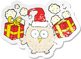 retro distressed sticker of a cartoon christmas owl