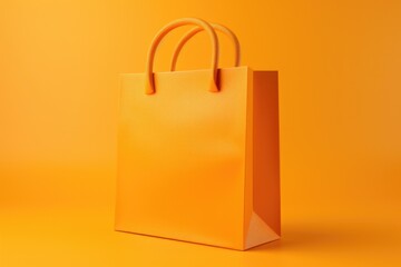 A yellow shopping bag placed on a yellow background. Perfect for showcasing retail, fashion, or consumer-related themes