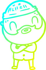 cold gradient line drawing of a cartoon bearded man