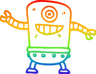 rainbow gradient line drawing of a cartoon robot