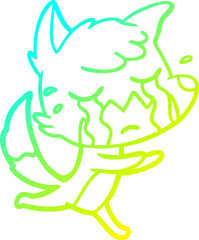 cold gradient line drawing of a crying fox cartoon
