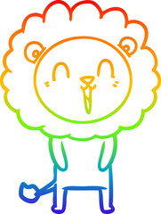 rainbow gradient line drawing of a laughing lion cartoon