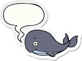 Abwaschbare Fototapete Wal cartoon whale with speech bubble sticker