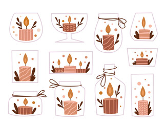 Set of vector candles. Flat illustration isolated white background 