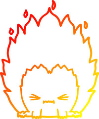 warm gradient line drawing of a cartoon fire creature