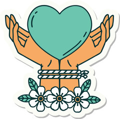 sticker of tattoo in traditional style of tied hands and a heart