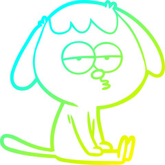cold gradient line drawing of a cartoon tired dog