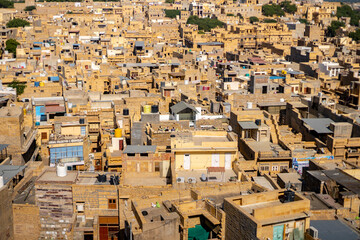 City grid of Jaisalmer seen from the iconinc Jaisalmer fort. 
