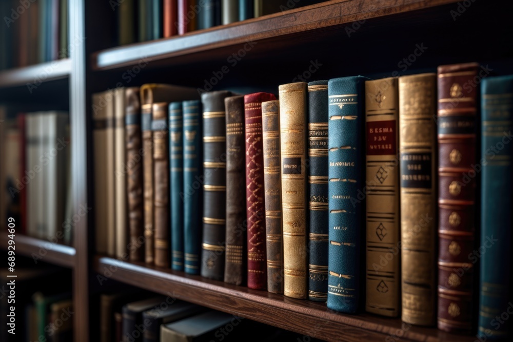 Poster a picture of a bookshelf filled with numerous books. this image can be used to illustrate concepts s