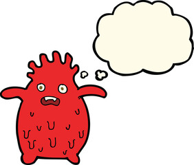 cartoon funny slime monster with thought bubble