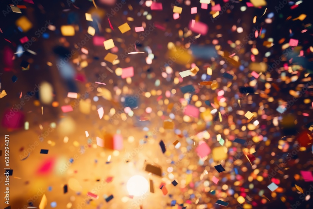 Aufkleber A vibrant image capturing a shower of confetti falling from the sky. Perfect for adding a festive touch to any event or celebration