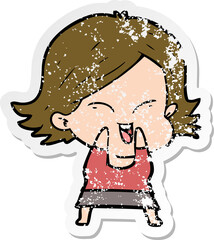 distressed sticker of a happy cartoon girl