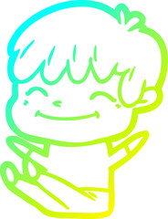 cold gradient line drawing of a cartoon happy boy