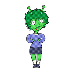 cartoon happy alien woman