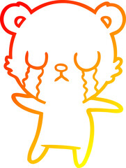 warm gradient line drawing of a crying polar bear cartoon