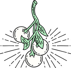 illustration of a traditional tattoo style mistletoe berries