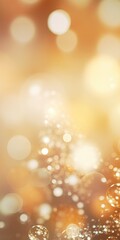  Bright golden champagne bubbles on blurred bokeh background