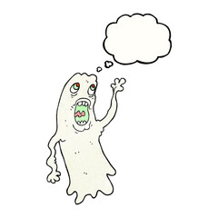freehand drawn thought bubble textured cartoon ghost