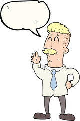 freehand drawn speech bubble cartoon office man waving