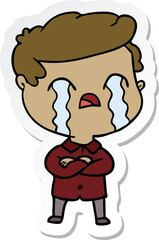 sticker of a cartoon man crying