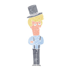 cartoon man wearing braces and top hat