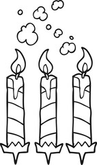 freehand drawn black and white cartoon birthday cake candles