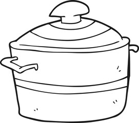 freehand drawn black and white cartoon cooking pot