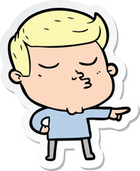 sticker of a cartoon model guy pouting