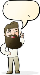 cartoon happy bearded man with idea with speech bubble