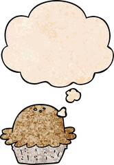 cartoon pie with thought bubble in grunge texture style
