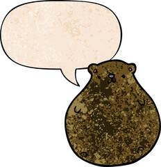 cartoon bear with speech bubble in retro texture style