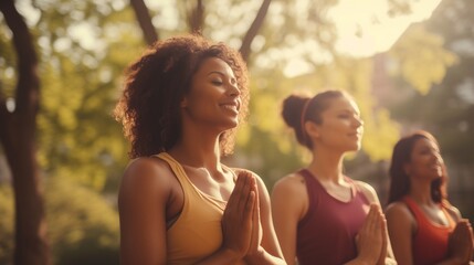 Group of Women Practicing Yoga in a Serene Park