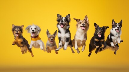 Group of Dogs Caught Mid-Air
