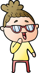 cartoon happy woman wearing spectacles