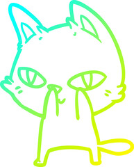 cold gradient line drawing of a cartoon cat staring