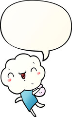 cute cartoon cloud head creature with speech bubble in smooth gradient style