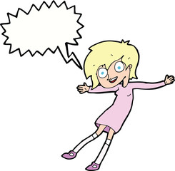 cartoon crazy excited girl with speech bubble